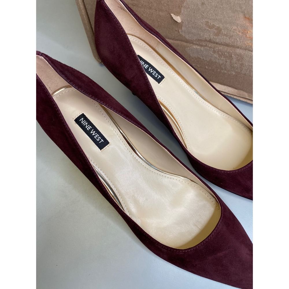 Nine West Womens Burgundy Suede Pointed Toe Kitten Heel Pumps Maroon Size 11M - Picture 2 of 6
